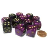 Dice-Gemini 16mm D6 Chessex Dice Block (12 Dice) - Black-Purple with Gold Pips - Your Source for Gaming Essentials