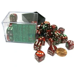 Dice-Gemini 12mm D6 Chessex Dice Block (36 Dice) - Green-Red with White Pips - Your Source for Gaming Essentials