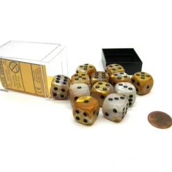 Dice-Gemini 16mm D6 Chessex Dice Block (12 Dice) - Gold-White with Black Pips - Your Source for Gaming Essentials
