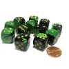 Dice-Gemini 16mm D6 Chessex Dice Block (12 Dice) - Black-Green with Gold Pips - Your Source for Gaming Essentials