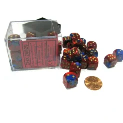 Dice-Gemini 12mm D6 Chessex Dice Block (36 Dice) - Blue-Red with Gold Pips - Your Source for Gaming Essentials