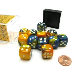 Dice-Gemini 16mm D6 Chessex Dice Block (12 Die) - Masquerade-Yellow with White Pips - Your Source for Gaming Essentials