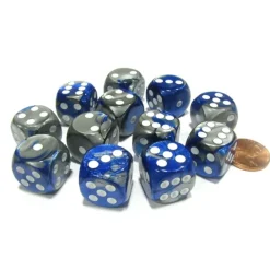 Dice-Gemini 16mm D6 Chessex Dice Block (12 Dice) - Blue-Steel with White Pips - Your Source for Gaming Essentials