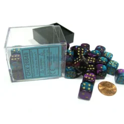 Dice-Gemini 12mm D6 Chessex Dice Block (36 Dice) - Purple-Teal with Gold Pips - Your Source for Gaming Essentials