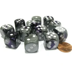 Dice-Gemini 16mm D6 Chessex Dice Block (12 Dice) - Purple-Steel with White Pips - Your Source for Gaming Essentials