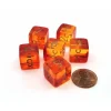Dice-Gemini 15mm D6 Dice, 6 Pieces - Translucent Red-Yellow with Gold Numbers - Your Source for Gaming Essentials