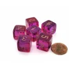 Dice-Gemini 15mm D6 Dice, 6 Pieces - Translucent Red-Violet with Gold Numbers - Your Source for Gaming Essentials