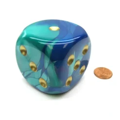 Dice>Gemini 50mm Huge Large D6 Chessex Dice, 1 Piece - Blue-Teal with Gold Pips - Your Source for Gaming Essentials