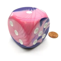 Dice>Gemini 50mm Huge Large D6 Chessex Dice, 1 Piece - Pink-Purple with White Pips - Your Source for Gaming Essentials