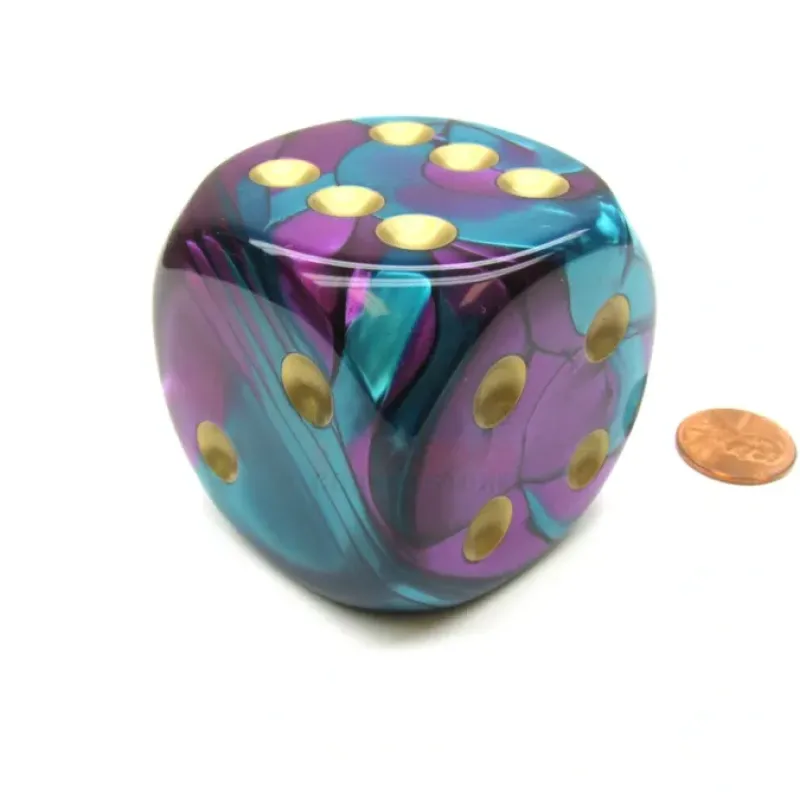 Dice>Gemini 50mm Huge Large D6 Chessex Dice, 1 Piece - Purple-Teal with Gold Pips - Your Source for Gaming Essentials