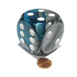 Dice>Gemini 50mm Huge Large D6 Chessex Dice, 1 Piece - Steel-Teal with White Pips - Your Source for Gaming Essentials