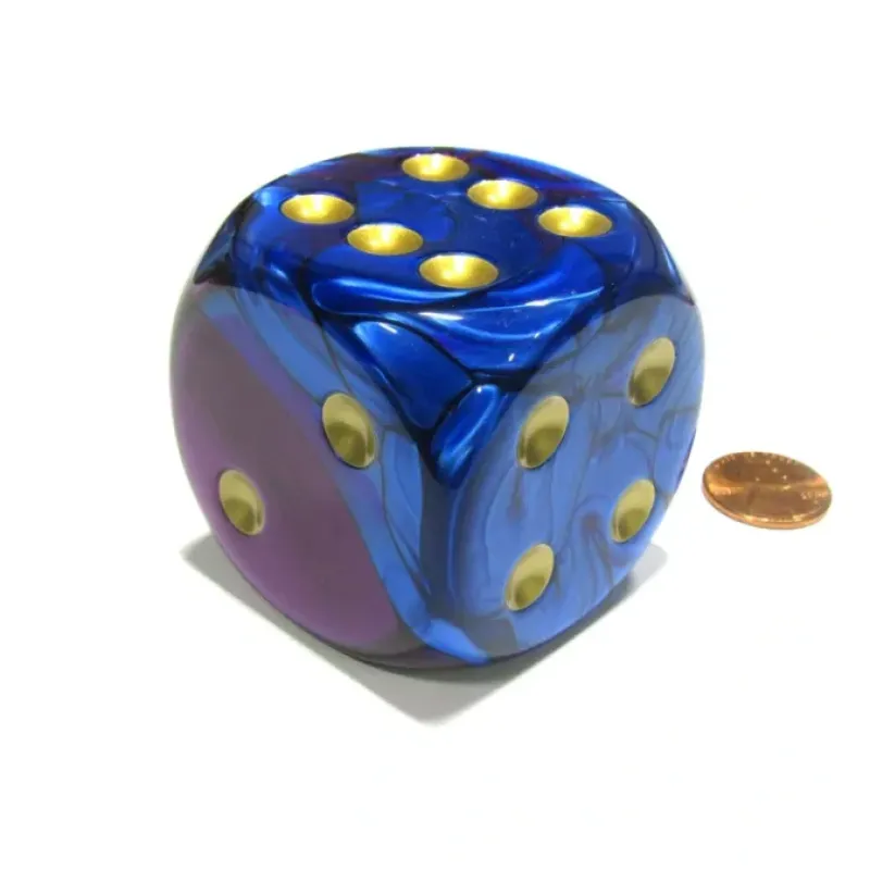 Dice>Gemini 50mm Huge Large D6 Chessex Dice, 1 Piece - Blue-Purple with Gold Pips - Your Source for Gaming Essentials