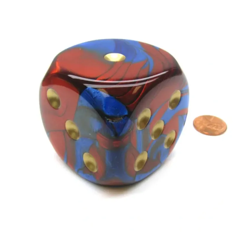 Dice>Gemini 50mm Huge Large D6 Chessex Dice, 1 Piece - Blue-Red with Gold Pips - Your Source for Gaming Essentials