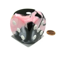 Dice>Gemini 50mm Huge Large D6 Chessex Dice, 1 Piece - Black-Pink with White Pips - Your Source for Gaming Essentials