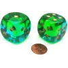 Dice>Gemini 30mm Large D6 Chessex Dice, 2 Pieces - Green-Teal with Gold Pips - Your Source for Gaming Essentials