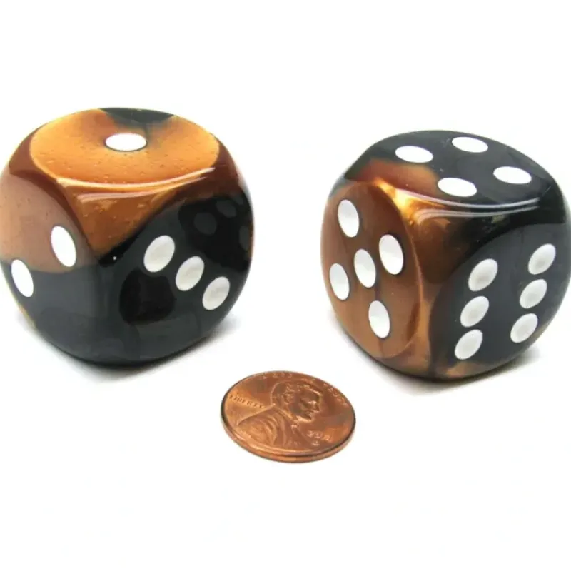 Dice>Gemini 30mm Large D6 Chessex Dice, 2 Pieces - Black-Copper with White Pips - Your Source for Gaming Essentials