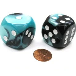 Dice>Gemini 30mm Large D6 Chessex Dice, 2 Pieces - Black-Shell with White Pips - Your Source for Gaming Essentials