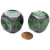 Dice>Gemini 30mm Large D6 Chessex Dice, 2 Pieces - Black-Grey with Green Pips - Your Source for Gaming Essentials