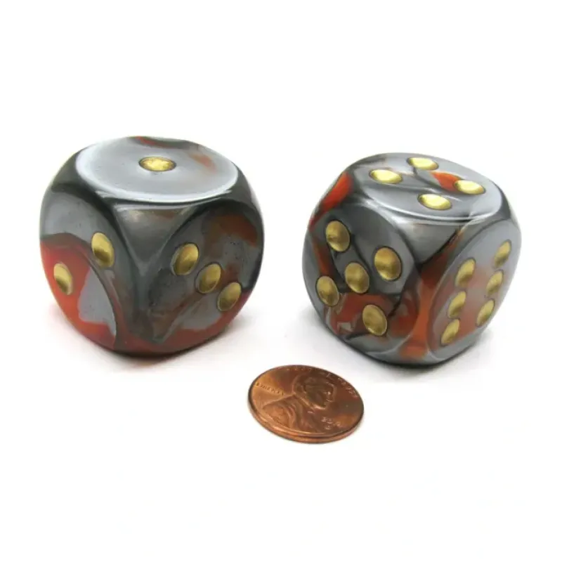 Dice>Gemini 30mm Large D6 Chessex Dice, 2 Pieces - Orange-Steel with Gold Pips - Your Source for Gaming Essentials