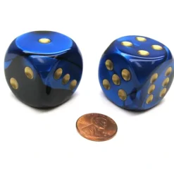 Dice>Gemini 30mm Large D6 Chessex Dice, 2 Pieces - Black-Blue with Gold Pips - Your Source for Gaming Essentials