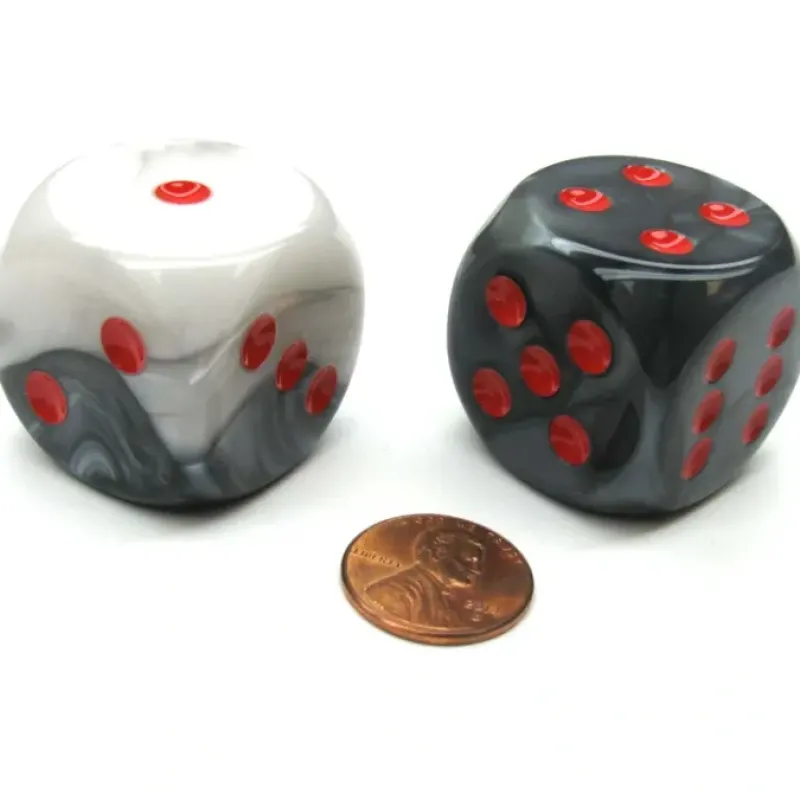 Dice>Gemini 30mm Large D6 Chessex Dice, 2 Pieces - Black-White with Red Pips - Your Source for Gaming Essentials
