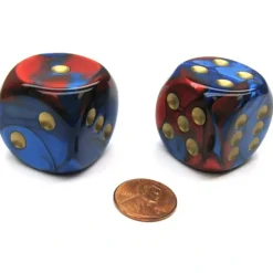 Dice>Gemini 30mm Large D6 Chessex Dice, 2 Pieces - Blue-Red with Gold Pips - Your Source for Gaming Essentials