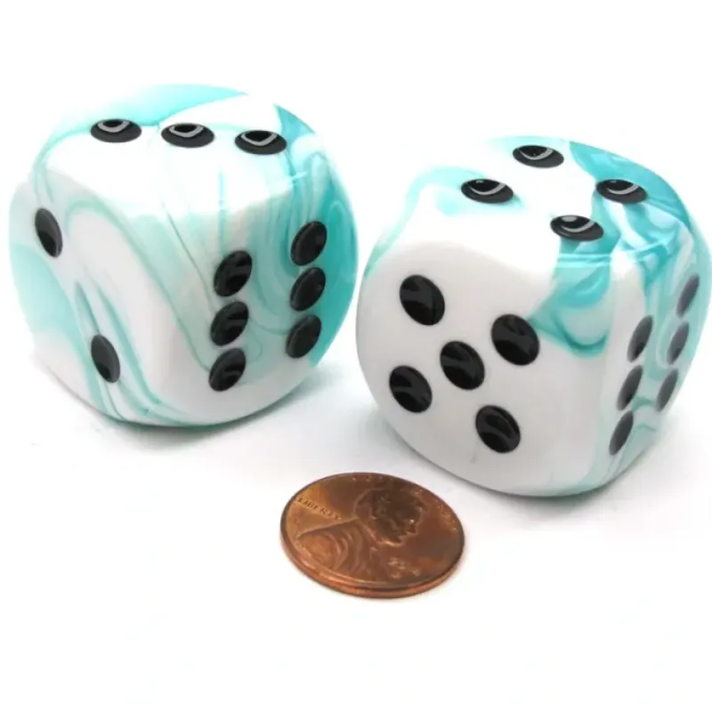 Dice>Gemini 30mm Large D6 Chessex Dice, 2 Pieces - Teal-White with Black Pips - Your Source for Gaming Essentials