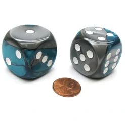 Dice>Gemini 30mm Large D6 Chessex Dice, 2 Pieces - Steel-Teal with White Pips - Your Source for Gaming Essentials