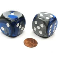 Dice>Gemini 30mm Large D6 Chessex Dice, 2 Pieces - Blue-Steel with White Pips - Your Source for Gaming Essentials