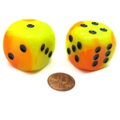 Dice>Gemini 30mm Large D6 Chessex Dice, 2 Pieces - Orange-Yellow with Black Pips - Your Source for Gaming Essentials
