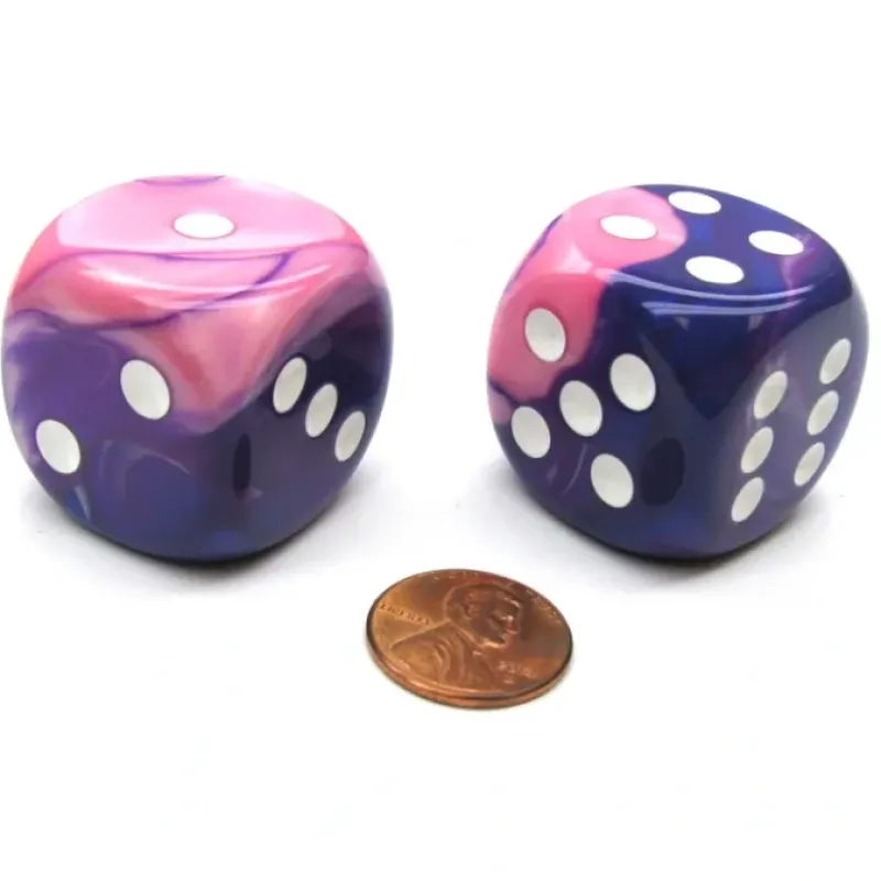 Dice>Gemini 30mm Large D6 Chessex Dice, 2 Pieces - Pink-Purple with White Pips - Your Source for Gaming Essentials