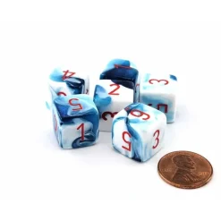 Dice-Gemini 15mm 6-Sided D6 Numbered Dice, 6 Pieces - Astral Blue-White with Red - Your Source for Gaming Essentials