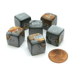 Dice-Gemini 15mm 6-Sided D6 Numbered Chessex Dice, 6 Pieces - Copper-Steel with White - Your Source for Gaming Essentials