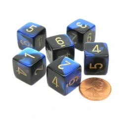 Dice-Gemini 15mm 6-Sided D6 Numbered Chessex Dice, 6 Pieces - Black-Blue with Gold - Your Source for Gaming Essentials