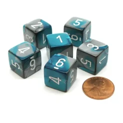 Dice-Gemini 15mm 6-Sided D6 Numbered Chessex Dice, 6 Pieces - Steel-Teal with White - Your Source for Gaming Essentials