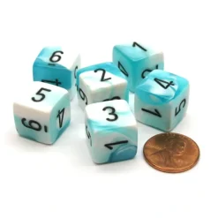 Dice-Gemini 15mm 6-Sided D6 Numbered Chessex Dice, 6 Pieces - Teal-White with Black - Your Source for Gaming Essentials