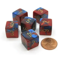 Dice-Gemini 15mm 6-Sided D6 Numbered Chessex Dice, 6 Pieces - Blue-Red with Gold - Your Source for Gaming Essentials