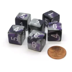 Dice-Gemini 15mm 6-Sided D6 Numbered Chessex Dice, 6 Pieces - Purple-Steel with White - Your Source for Gaming Essentials