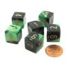 Dice-Gemini 15mm 6-Sided D6 Numbered Chessex Dice, 6 Pieces - Black-Green with Gold - Your Source for Gaming Essentials