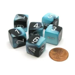 Dice-Gemini 15mm 6-Sided D6 Numbered Chessex Dice, 6 Pieces - Black-Shell with White - Your Source for Gaming Essentials