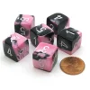 Dice-Gemini 15mm 6-Sided D6 Numbered Chessex Dice, 6 Pieces - Black-Pink with White - Your Source for Gaming Essentials