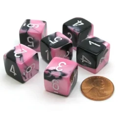 Dice-Gemini 15mm 6-Sided D6 Numbered Chessex Dice, 6 Pieces - Black-Pink with White - Your Source for Gaming Essentials