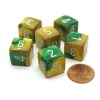 Dice-Gemini 15mm 6-Sided D6 Numbered Chessex Dice, 6 Pieces - Gold-Green with White - Your Source for Gaming Essentials