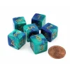 Dice-Gemini 15mm 6-Sided D6 Numbered Dice, 6 Pieces - Blue-Teal with Gold Numbers - Your Source for Gaming Essentials