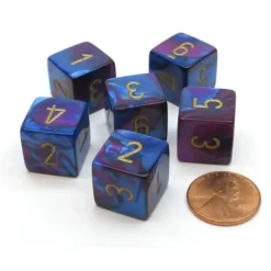 Dice-Gemini 15mm 6-Sided D6 Numbered Chessex Dice, 6 Pieces - Blue-Purple with Gold - Your Source for Gaming Essentials