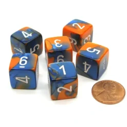 Dice-Gemini 15mm 6-Sided D6 Numbered Chessex Dice, 6 Pieces - Blue-Orange with White - Your Source for Gaming Essentials