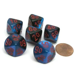 Dice-Gemini 16mm Tens D10 (00-90) Chessex Dice, 6 Pieces - Black-Starlight with Red - Your Source for Gaming Essentials
