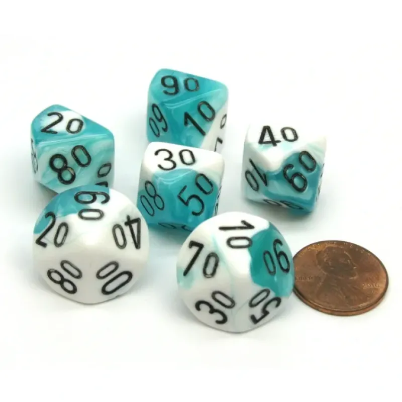 Dice>Gemini 16mm Tens D10 (00-90) Dice, 6 Pieces - Teal-White with Black Numbers - Your Source for Gaming Essentials