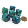 Dice>Gemini 16mm Tens D10 (00-90) Dice, 6 Pieces - Blue-Teal with Gold Numbers - Your Source for Gaming Essentials