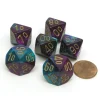 Dice>Gemini 16mm Tens D10 (00-90) Dice, 6 Pieces - Purple-Teal with Gold Numbers - Your Source for Gaming Essentials
